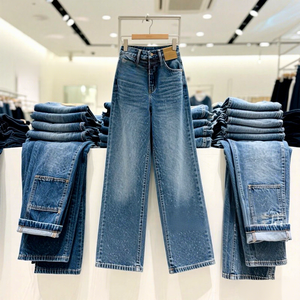 <span class=keywords><strong>Jean</strong></span> en denim taille haute tendance 2026 <span class=keywords><strong>pour</strong></span> <span class=keywords><strong>femme</strong></span>, coupe <span class=keywords><strong>large</strong></span>, délavage vintage, extensible, idéal <span class=keywords><strong>pour</strong></span> le quotidien, le bureau, les sorties et les vacances - Product Image 1