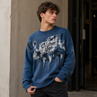Pull en maille à col rond pour homme personnalisé, pull oversize à imprimé effet pincel, marque privée OEM pour collection de streetwear
