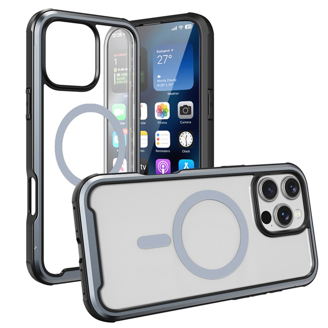 Luxury Aluminum Metal Frame Magnetic Phone Case for iPhone 16 Pro Max Wireless Charging Shockproof Cover
