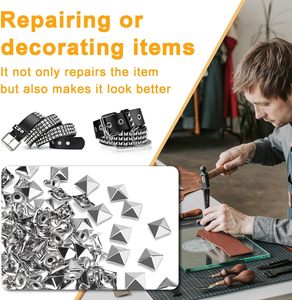 Ensembles de rivets carrés en cuir, clous pyramidaux métalliques pour poignets en cuir, bottes, vêtements, colliers pour animaux, ceintures, sacs, bracelets punk - Product Image 5