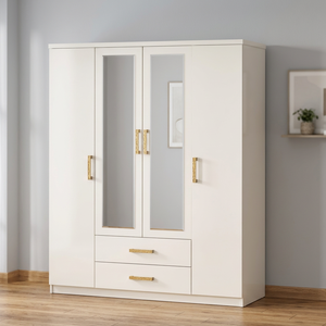 Athome GIRONA4 Convertible Cream 2-Door Wooden <b>Wardrobe</b> with Elegant Design Gold Handles Bedroom Furniture Made in Turkey - Product Image 3