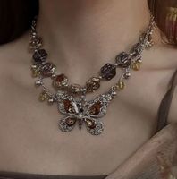 Kalung Bunga Kupu-kupu Vintage Heavy-duty untuk Wanita, Gaya Punk Keren dan Unik, Kalung Tulang Selangka Mewah, Trendi, Unik, dari Paduan Bambu