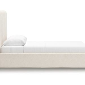 Cadre de lit en bois crème moderne avec tête de lit haute en tissu, panneau sculpté à la main, rembourrage élégant pour chambre à coucher - Product Image 4