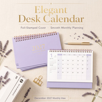 Calendrier de bureau minimaliste 2027 estampé à chaud, planificateur mensuel avec grand espace d'écriture, en carton, marque Spese - Bureau/Étude, logo personnalisé