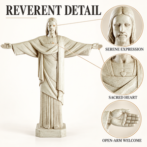 Statua di Gesù Cristo <span class=keywords><strong>in</strong></span> Resina con Braccia Aperte, Figurina del Sacro Cuore, Finitura Anticata <span class=keywords><strong>in</strong></span> Pietra, Resistente alle Intemperie per Giardino Esterno - Product Image 3