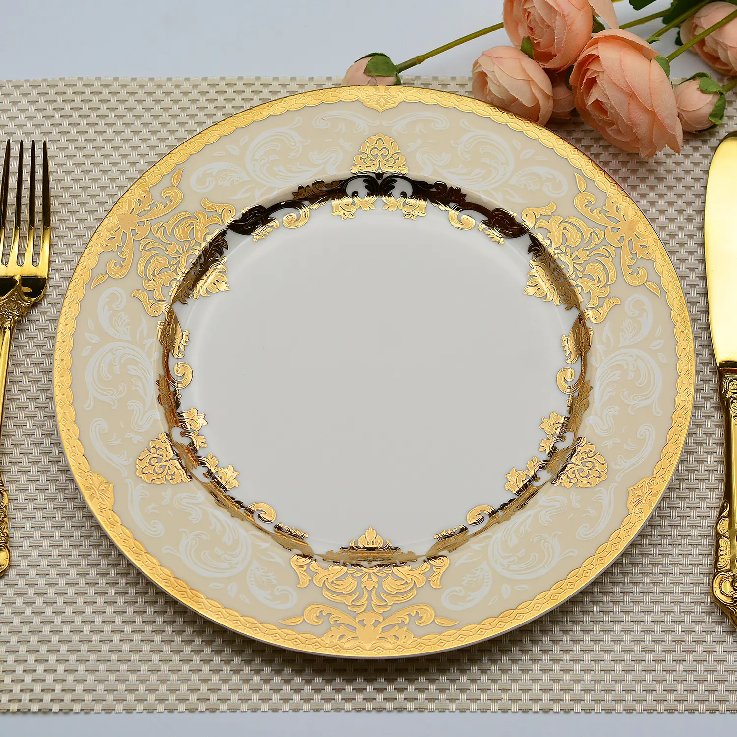 golden plates sets dinnerware high embossed gold design ceramic plate