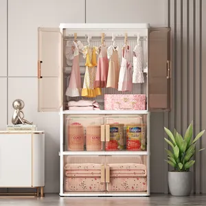 2024 Household Double Doors 2/3/4Layers Portable Hanging Wardrobes Kid Clothes Folding Plastics Storage Cabinet