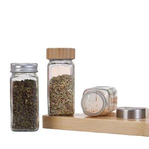 Frascos de Vidrio para Almacenamiento de Especias de 120 ml (4 oz) con Tapa de Bambú, Botella Cuadrada para Almacenamiento de Alimentos, Acceso con Tarjeta Magnética - Product Image 5