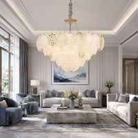 Lustre en verre texturé de luxe avec feuilles et accents de vigne dorée, suspension LED à intensité variable, garantie 2 ans, pour villa, majlis, salle à manger