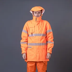 Work Wear Safety Clothes Hivis Flame Retardant Anti-static Waterproof 300d Oxford Reflective Fire Resistant Raincoat Jacket Men