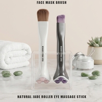 Kit d'outils de beauté : Spatule applicateur de masque facial en silicone, Rouleau de massage oculaire en jade, Pinceau éventail/plat compatible correcteur