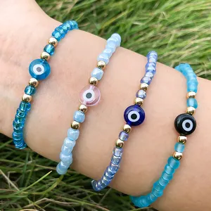 Miyuki Mexicaanse Handgemaakte Evil Eye Sieraden Blauw Glas Kralen Eenvoudige Crystal Ojo Claro Bescherming Evil Eye Armband Voor Vrouwen Kids
