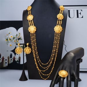 Dubai African Ladies <strong>Wedding</strong> Jewelry Set Fine Gold-Plated Bead <strong>Necklace</strong> and <strong>Ring</strong> for <strong>Weddings</strong> Special Occasions - Product Image 1