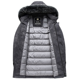 Piumino da uomo imbottito in piumino <span class=keywords><strong>grigio</strong></span> di media lunghezza con collo in pelliccia di volpe giacca alla moda a prova di freddo per uomo - Product Image 1