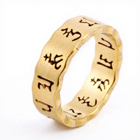 Bague religieuse pour homme en acier inoxydable plaqué or, découpée au laser, motif Om Mani Padme Hum, bijoux de mode, directement de l'usine