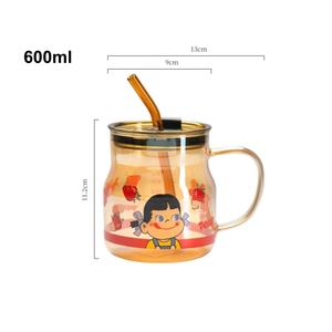 Vaso de Vidrio de 600 ml (20 oz) con Diseño de <span class=keywords><strong>Panda</strong></span> de Dibujos Animados, Vaso de Agua o Leche de Vidrio de Borosilicato Alto con Tapa de Sellado de Silicona y Asa - Product Image 3