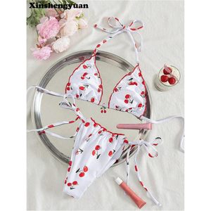 FOXA Ensemble de maillot de bain 2 pièces pour femme, imprimé cerise, maillot de bain triangle, extensible, tenue de vacances - Product Image 2