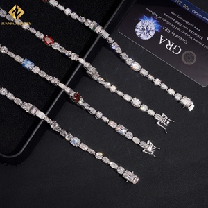 สร้อยคอเทนนิสทรงรีประดับมอสซาไนต์หลากสีเงินแท้ 925 คุณภาพสูง พร้อมจี้ทรงมรกตแบบไม่สมมาตร - Product Image 3