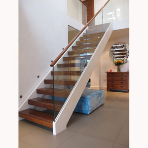 <span class=keywords><strong>Escalier</strong></span> flottant préfabriqué moderne en acier au carbone avec garde-corps en verre Bande de roulement en bois de hêtre/chêne mono poutre pour la conception d'escaliers d'intérieur de maison - Product Image 6