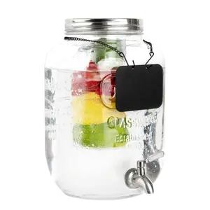 2 Gallon Glazen Drankenmaker Met Ijs En Fruit Infuser, Krijtbordetiket En Metalen Deksel, Yorkshire Mason Pot