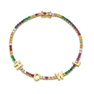 Gemnel personalized design rainbow jewelry 925 silver diamond tennis bracelet