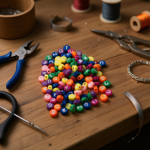 Perline con lettere Ilan 4x7mm, perline acriliche multicolori resistenti per la creazione di gioielli - Product Image 2