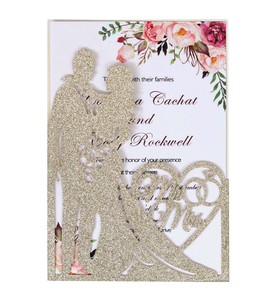 Mực vàng bạc Sâm banh rắc cô dâu và chú rể cắt laser Thiệp mời đám cưới cá nhân in túi mời - Product Image 4