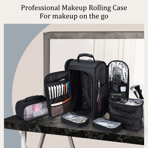 Professional <b>Makeup</b> Rolling <b>Case</b> with Small Carry Bag Large Cosmetology <b>Cases</b> on Wheels Nylon Cosmetic Organize Nail <b>Case</b> - Product Image 2