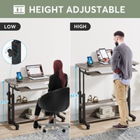 Bureau portable avec prises de courant, table d'appoint réglable en hauteur chevet ordinateur portable chariot, petit bureau mobile debout