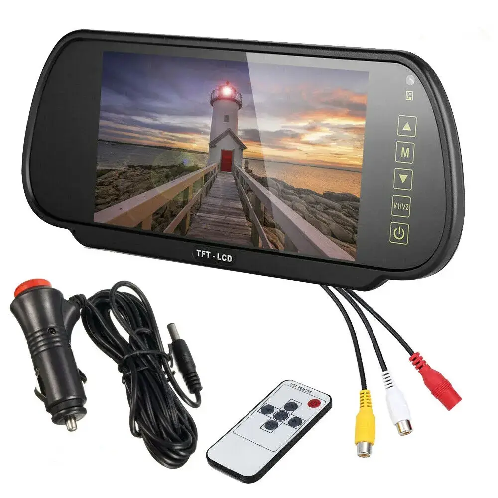 Monitor LCD de coche inverso con espejo retrovisor de cámara Universal de 2 canales de 7 pulgadas