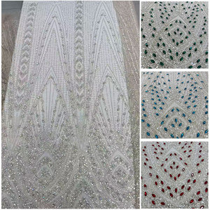 WFB-260 Tessuto in <span class=keywords><strong>Tulle</strong></span> <span class=keywords><strong>Verde</strong></span> di Lusso con Pizzo Perlinato e Cristalli per Abiti da Sera e da Sposa - Product Image 2