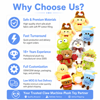 Machine à griffes de type distributeur de peluches, plus de 30K modèles mignons, jouets en peluche doux de 4, 7 et 8 pouces pour salle de jeux