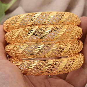 Dubai African Luxury Gold Color Bangles Hip Hop Jewelry Engagement Women Men Bridal Wedding Bracelets Trend Jewellery Gifts