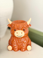 Brûleur à huile en céramique en forme de vache des Highlands |   Diffuseur de cire parfumée style ferme pour la maison