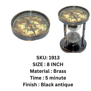 Blue Sand <b>Hourglass</b> <b>Timer</b> Brass Glass Desk Sundial Vintage Table Decor for Home Office - Product Image 2