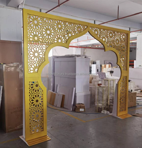 Smooth Custom Indian Wedding Event Stage Decoration PVC Carved Backdrop Stand Gold <b>Gate</b> Acrylic <b>Arch</b> Backdrop - Product Image 2