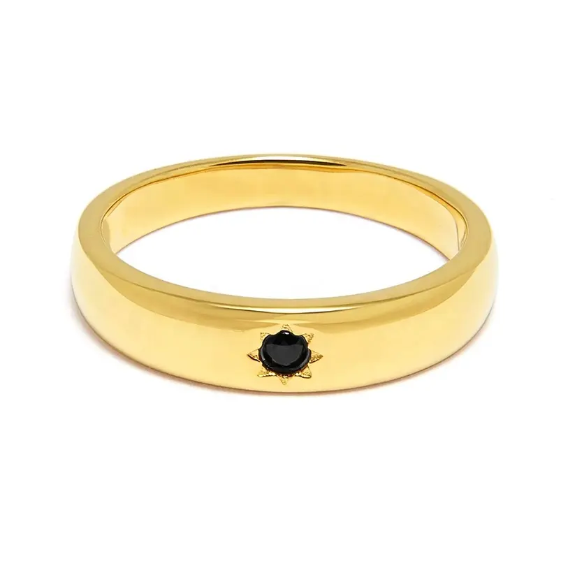 Gemnel hochwertige Silber Schmuck vergoldet Pave Solitaire schwarz cz gestapelt Band Ring