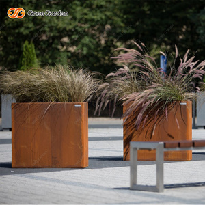 Corten Steel <b>Square</b> Floor <b>Planter</b> Rustic American Farmhouse Style Outdoor <b>Large</b> Capacity - Product Image 1