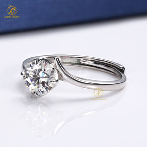 Bijoux en gros 1CT classique <span class=keywords><strong>solitaire</strong></span> mariage fiançailles 925 bague en argent Sterling diamant Moissanite avec bande ouverte réglable - Product Image 4