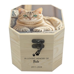 Urna Conmemorativa de Madera Octogonal Hecha a Mano, Ecológica y de Lujo, para Mascotas, Perros y Gatos, Cajas para Cenizas de Mascotas Pequeñas - Product Image 4