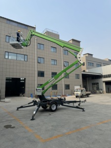 Elevador hidráulico eléctrico de 12 metros, <span class=keywords><strong>cesta</strong></span> de capacidad de 200kg, elevador para hombre, plataforma aérea, remolque <span class=keywords><strong>remolcable</strong></span>, recolector de cerezas montado - Product Image 3