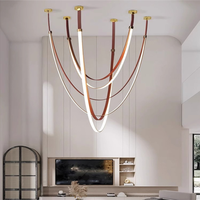Lampe suspendue d'escalier LED moderne nordique, lustre en cuir, suspension pour salon, villa, hôtel, bâtiment duplex