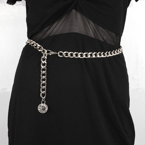 สร้อยคอเอวแบบโซ่ทองสไตล์ยุโรปอเมริกัน ประดับเหรียญและพู่ห้อย สำหรับงานปาร์ตี้ฮิปฮอป แฟชั่นทันสมัย ผลิตจากโลหะผสมสังกะสี แบบเส้นเดี่ยว - Product Image 2