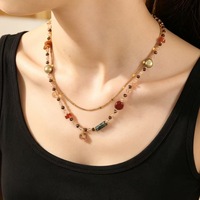 Collier en chaîne de perles acryliques colorées style vintage, pendentif en verre doré, accessoire de mode classique unisexe pour femme, cadeau - Grande Vente