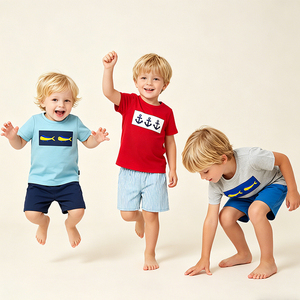 Ensemble de vêtements pour garçons en bambou personnalisé, mode décontractée, doux pour la peau, manches courtes, vêtements populaires pour enfants, tenue d'été - Product Image 4