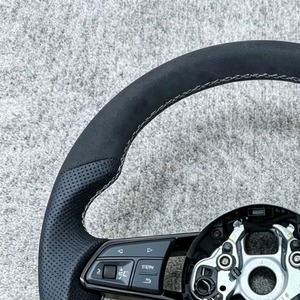 Volante Deportivo S-line de Fondo Plano en Cuero Genuino, Accesorio para Auto Compatible con Audi A6 C7 <span class=keywords><strong>A3</strong></span> A4 B8 B9 S5 A5 A7 A8 Q3 Q7 - Product Image 4