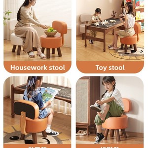 Taburete Pequeño <span class=keywords><strong>de</strong></span> Madera con Respaldo, Estructura Resistente, Asiento Acolchado Suave - Diseño Moderno para Sala <span class=keywords><strong>de</strong></span> Estar y Dormitorio, Banco para Cambiar Zapatos - Product Image 4