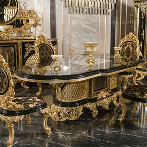 别墅宫殿家具定制黑金餐桌木质豪华餐厅家具套装