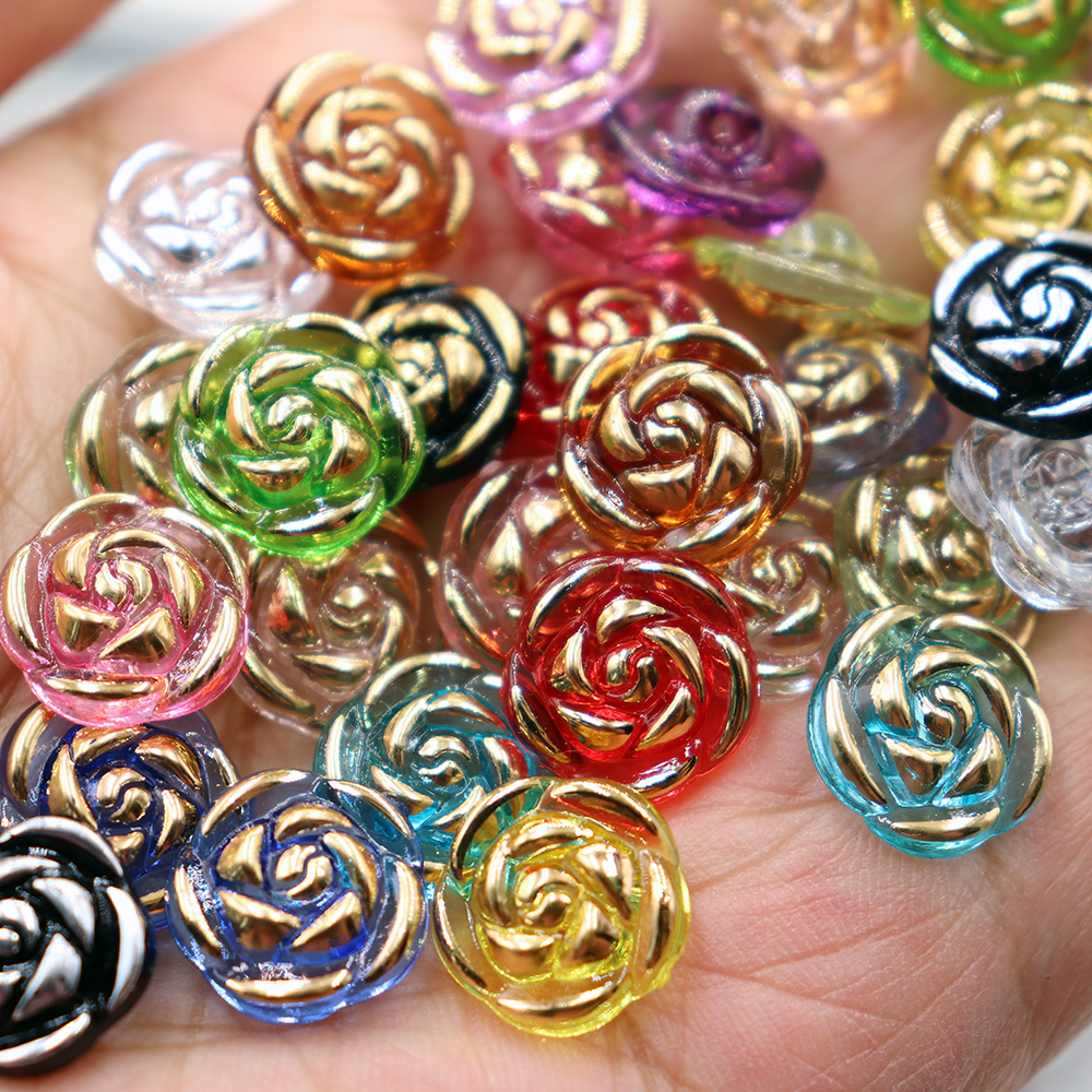 13mm Gold / Silver Edge Colorful Rose Buttons for Sewing Classic Candy ...