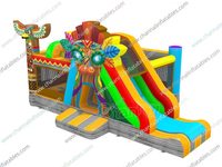 Parc de jeux gonflable à thème indigène Tiki Land avec toboggan, château gonflable, combo de château sauteur et moonwalk